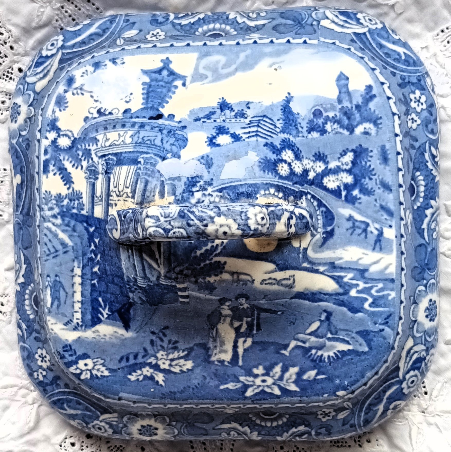 Pair of Antique English Blue & White Transfer Tureen Covers ~ “Landscape”  ~ Midwinter Antique Ceramics 3